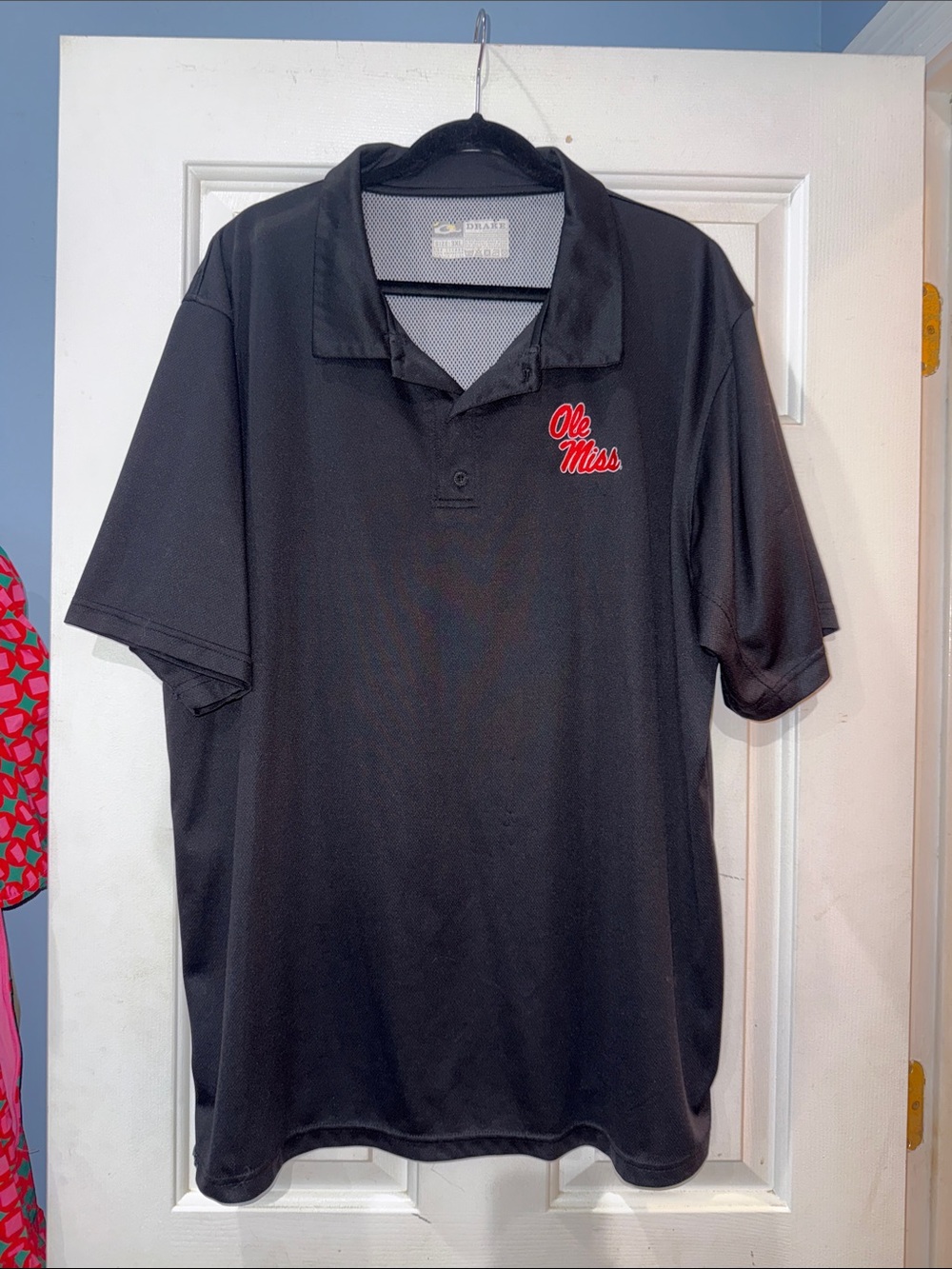 Drake Black Polo with Red Ole Miss Script